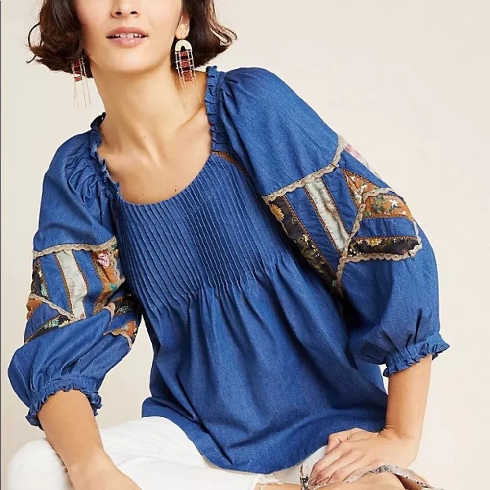 Anthropologie Ulla Patchwork Denim Blouse - Picture 1 of 9